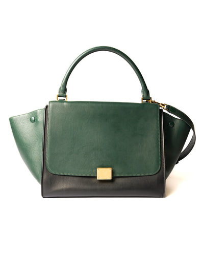 CÉLINE by Phoebe Philo/ “Trapeze” 2010's Sculptural 2Way Hand Bag Green