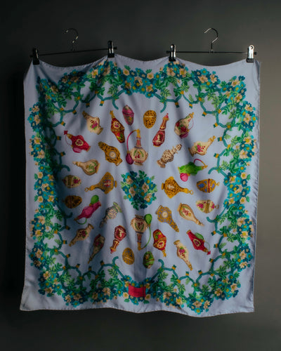 "GUCCI" 90's-00's Vintage botanical and perfume bottle silk scarf