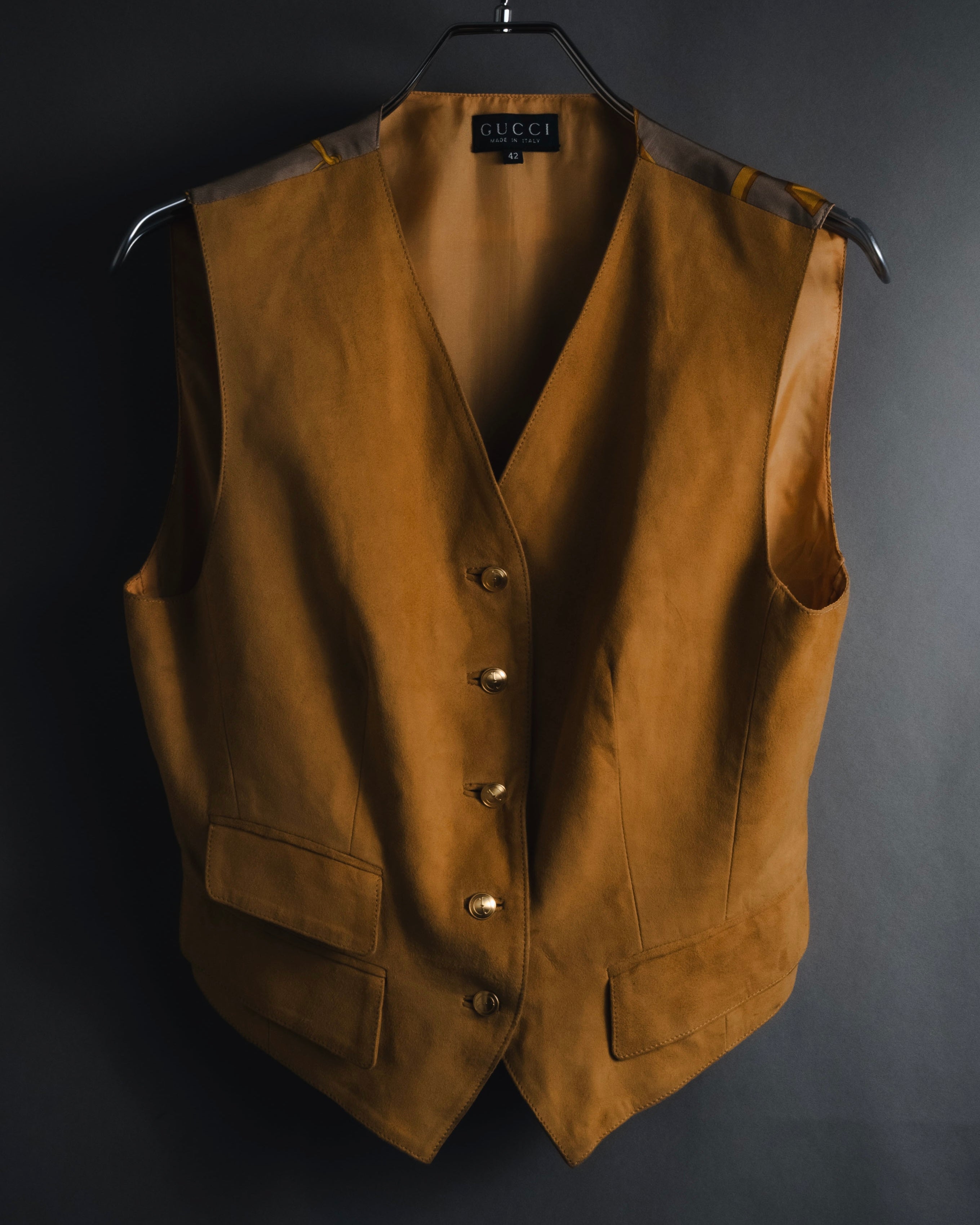 GUCCI - 1990s suede silk ethnic pattern vest - brown - size 42 - V 