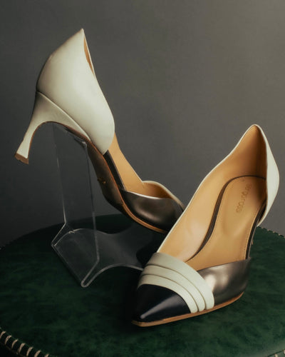 "Sergio Rossi" 90's-10's Elegant colorblock leather pointed-toe pumps