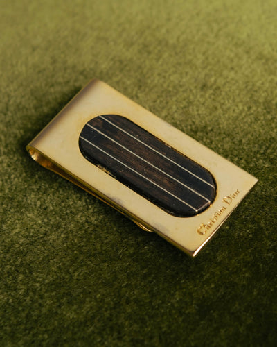 "Christian Dior" 70's-90's Gold tone striped inlay money clip