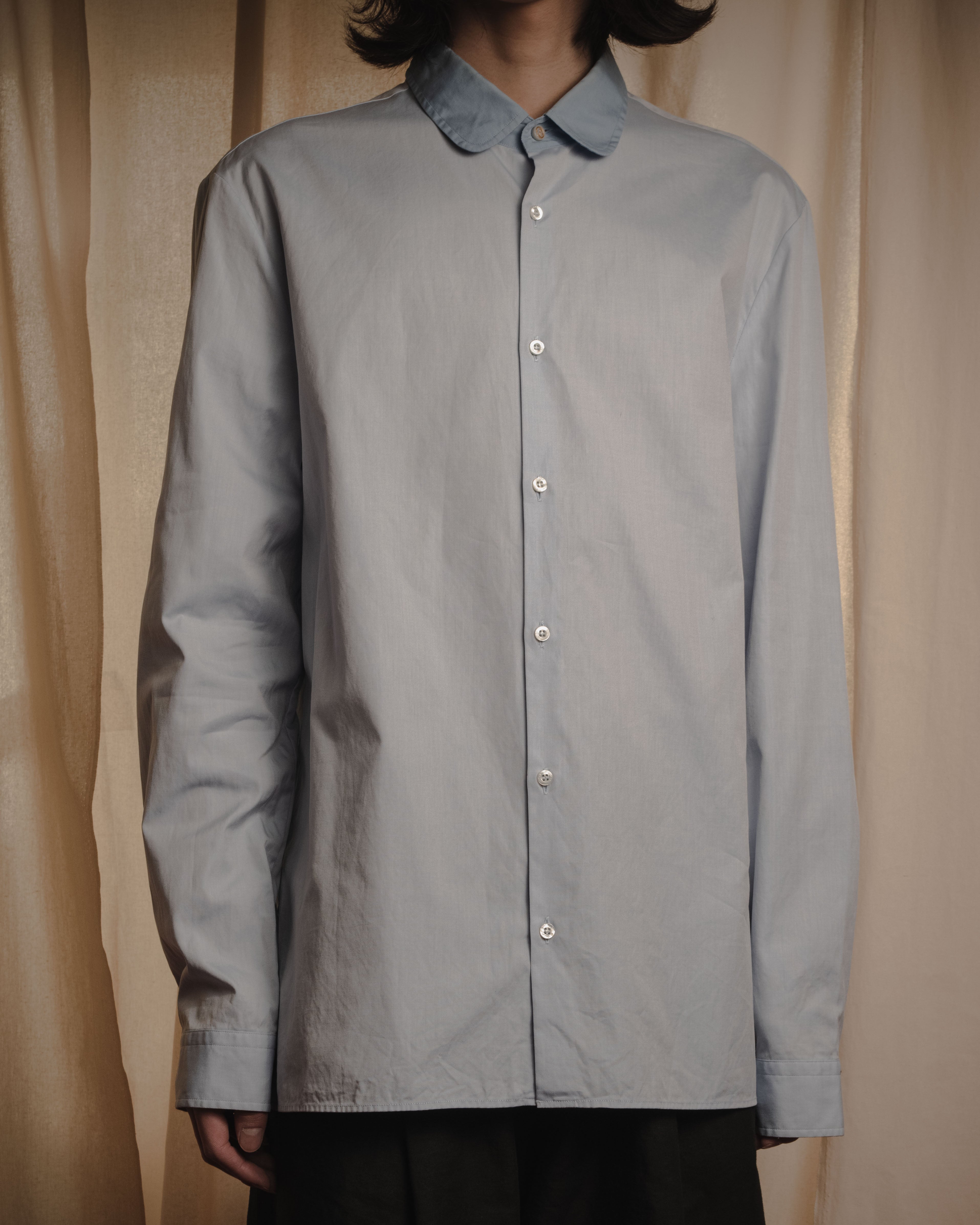 GUCCI - Long Sleeve Shirt - Blue - Size 42 - Round Collar - Collar Contrast 