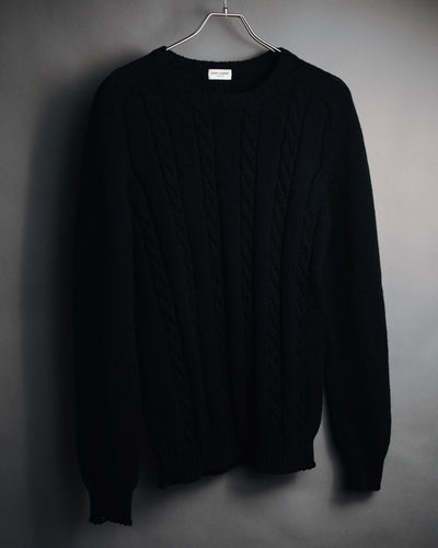 "SAINT LAURENT PARIS" 2015 Cable-knit wool crewneck sweater
