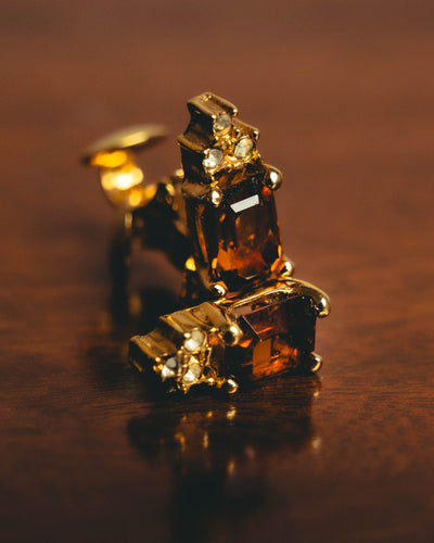 "Christian Dior" 70's-80's Geometric cognac stone clip-on earrings