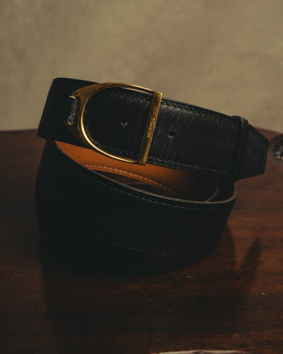 "HERMÈS" 80's Gold tone stirrup buckle leather belt