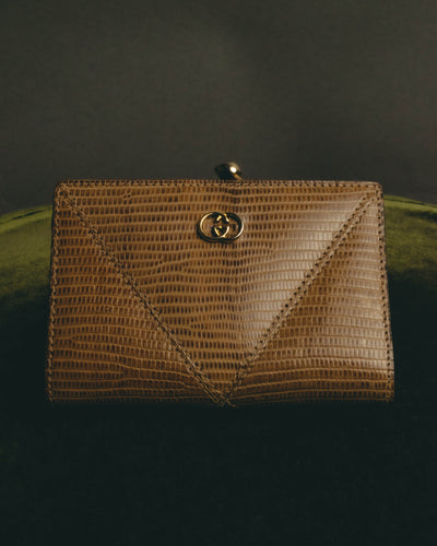"GUCCI" 60's-70's Lizard leather kiss-lock wallet