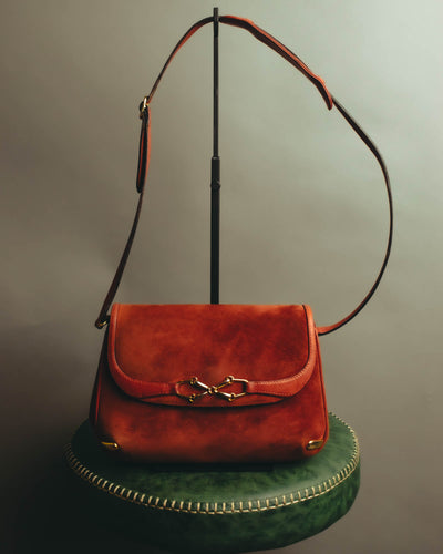 "GUCCI" 60's-70's Classic red suede leather shoulder bag