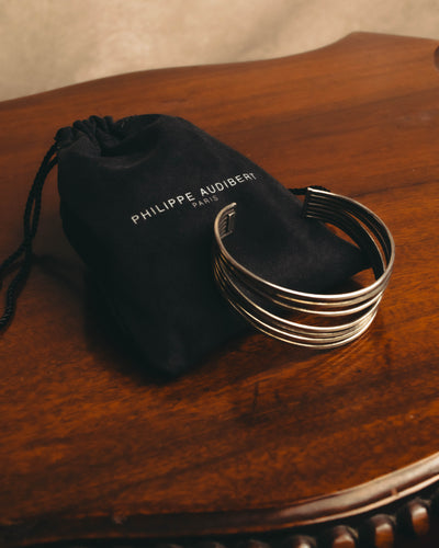 "PHILIPPE AUDIBERT" Sculptural silver tone cuff bracelet