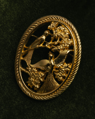 “Christian Dior” 80’s-90’s ornate bird and floral gold tone brooch