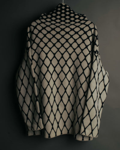 "VALENTINO" 20's Oversized diamond jacquard turtleneck knit sweater