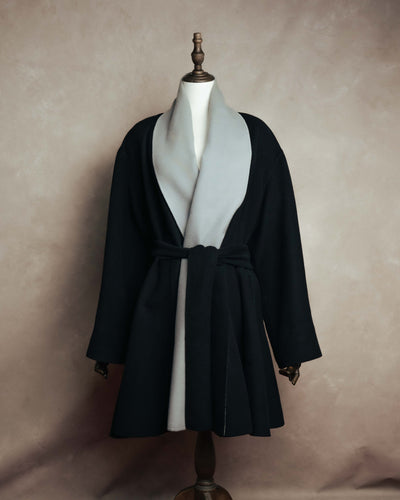 "Christian Dior" 80's-90's Elegant cashmere-collar belted wrap coat