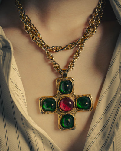–SPECIAL– "CHANEL" 80's Gripoix Byzantine cross pendant necklace