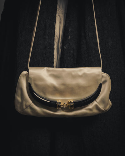 -SPECIAL- “Yves Saint Laurent rive gauche” 00’s Satin double horn shoulder bag