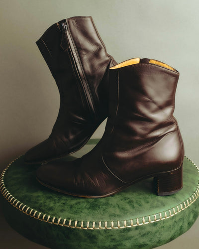 "Hermès" Minimal dark brown leather ankle boots