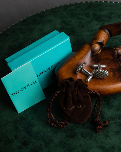 "Tiffany&Co" Rope-shaped milgrain design silver cufflinks &tie clip