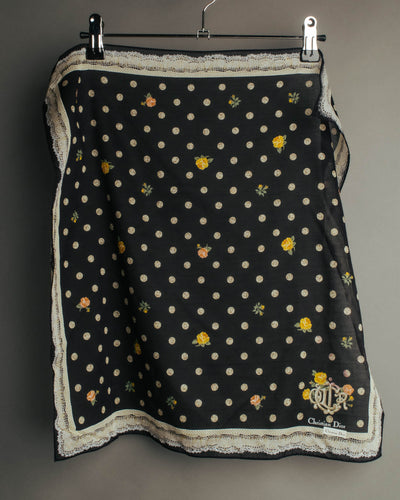 “Christian Dior” 90’s-00’s Romantic dot floral handkerchief scarf