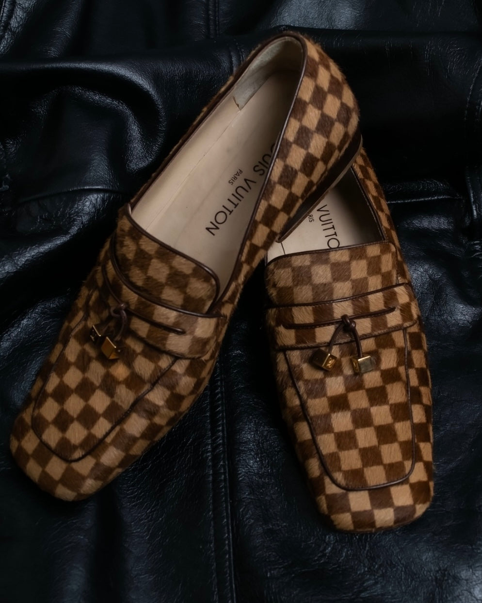 Leather Louis Vuitton Checkered Loafers LOUIS VUITTON Damier Moccasin Loafers Brown Size (24 Leather Louis Vuitton Checkered Loafers LOUIS VUITTON Damier Moccasin Loafers Brown Size (24