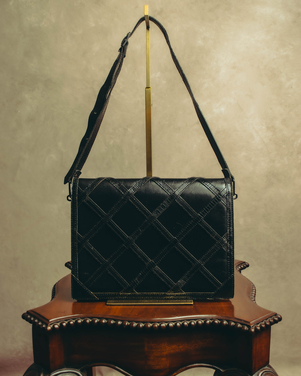 "Yves Saint Laurent" 80's-90's Lattice textured leather shoulder bag
