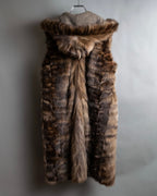 Vintage cashmere knit fur dogged reversible long gilet
