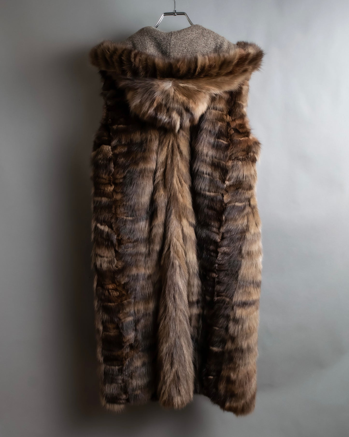 Vintage cashmere knit fur dogged reversible long gilet