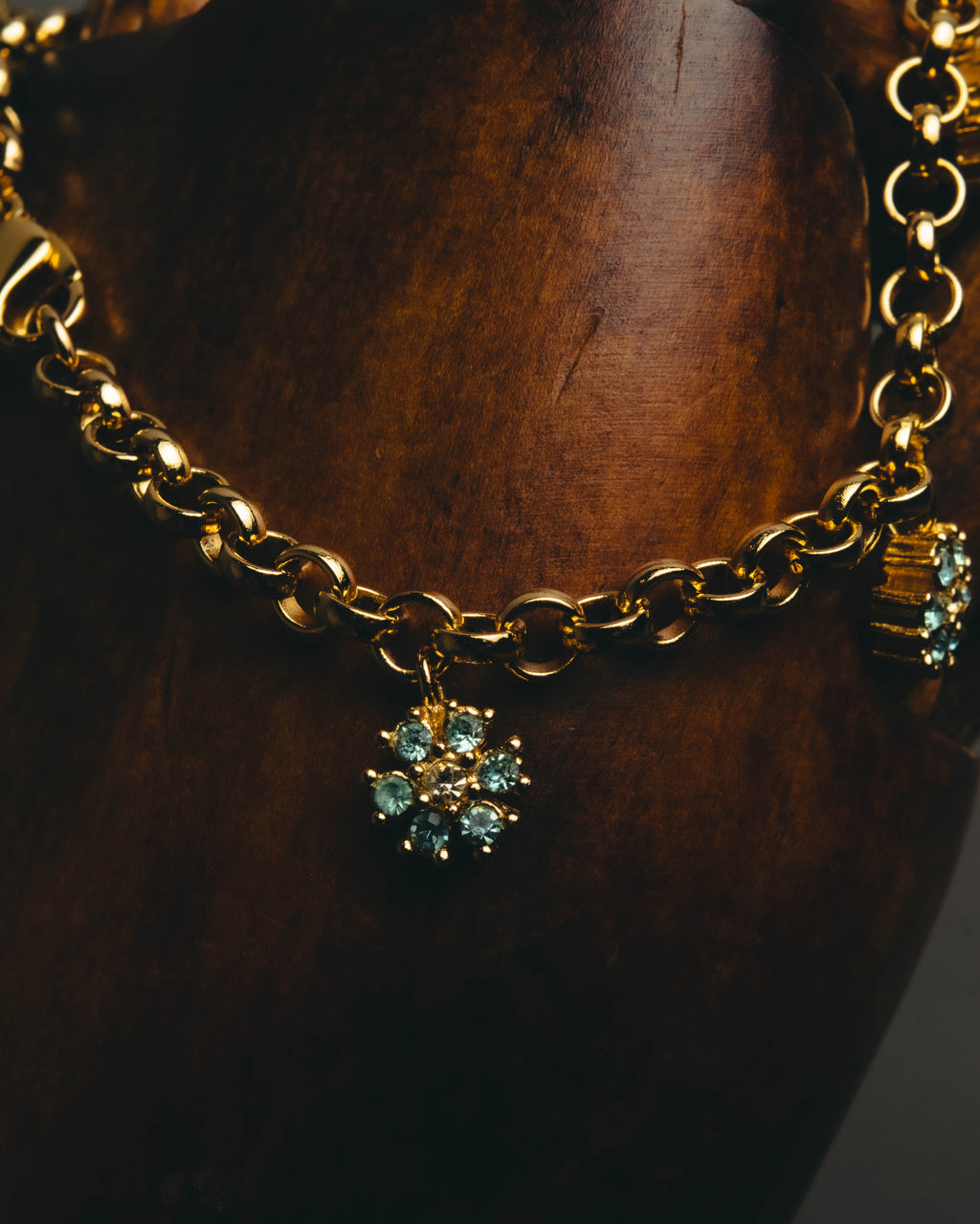 "Christian Dior" 00's-10's Floral rhinestone charm bracelet