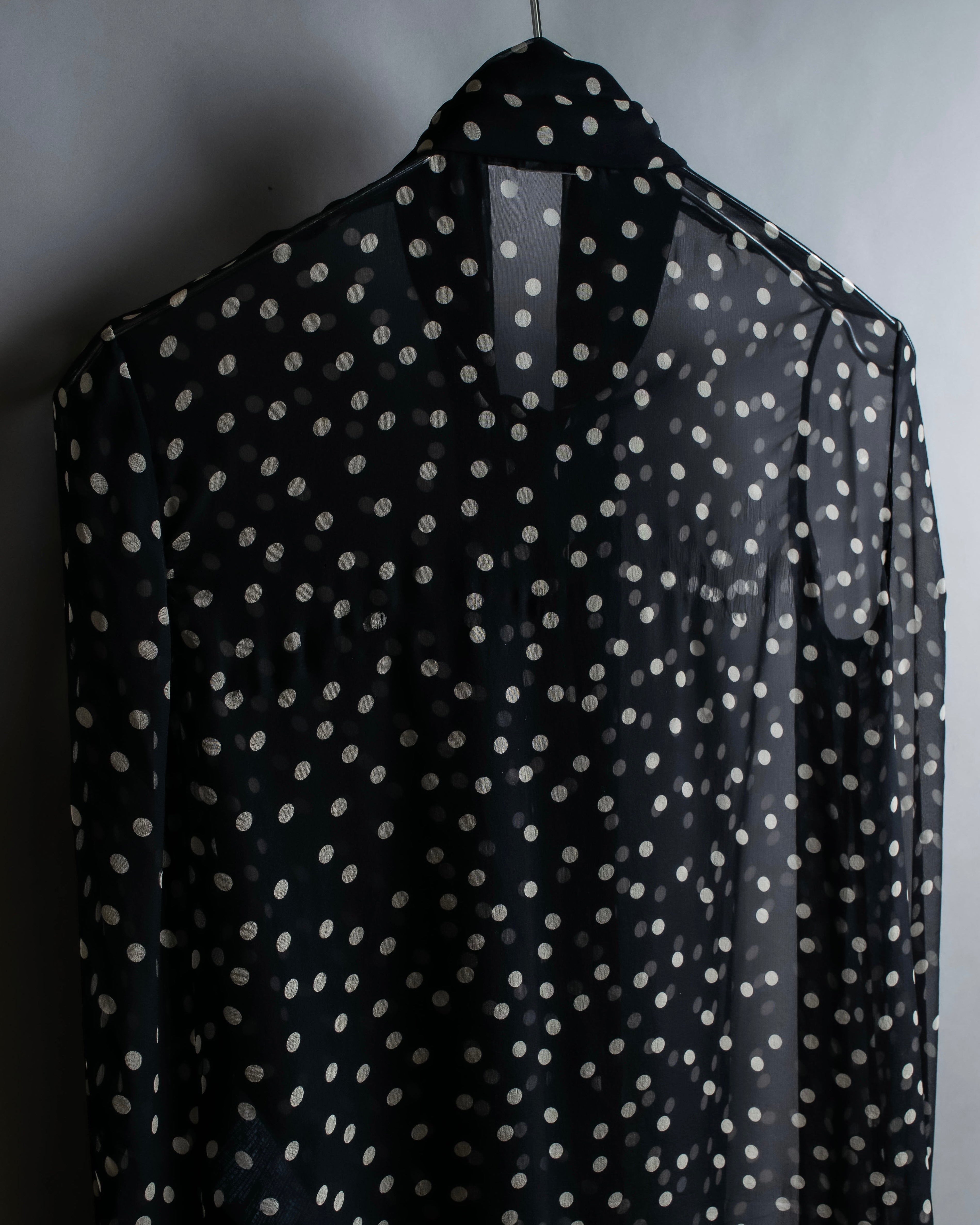 "Saint Laurent Paris 2020"
Ribbon detail polka dot pattern sheer shirt