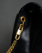 "Christian Dior" 70's-80's Radial drape design gold chain leather shoulder bag