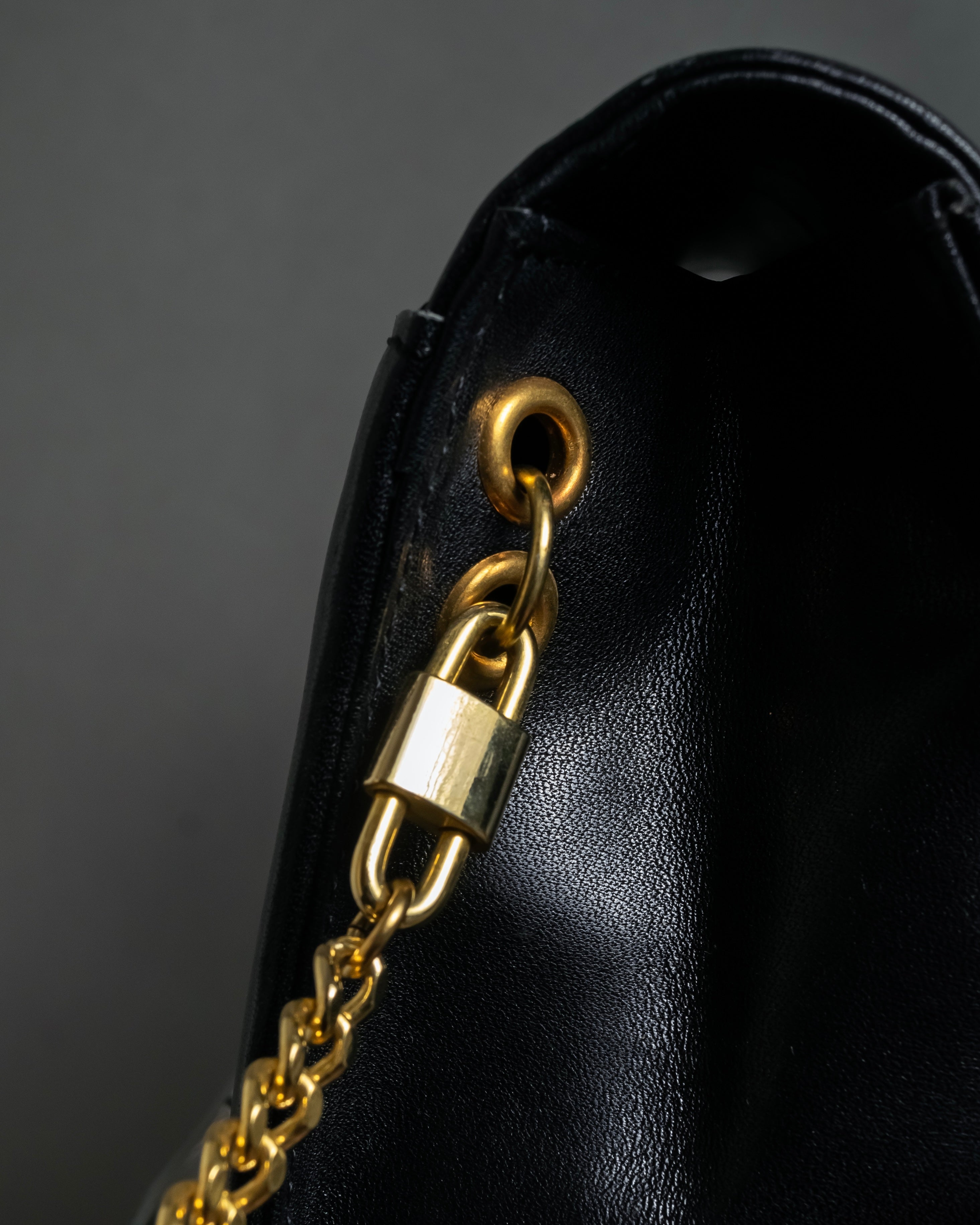 "Christian Dior" 70's-80's Radial drape design gold chain leather shoulder bag