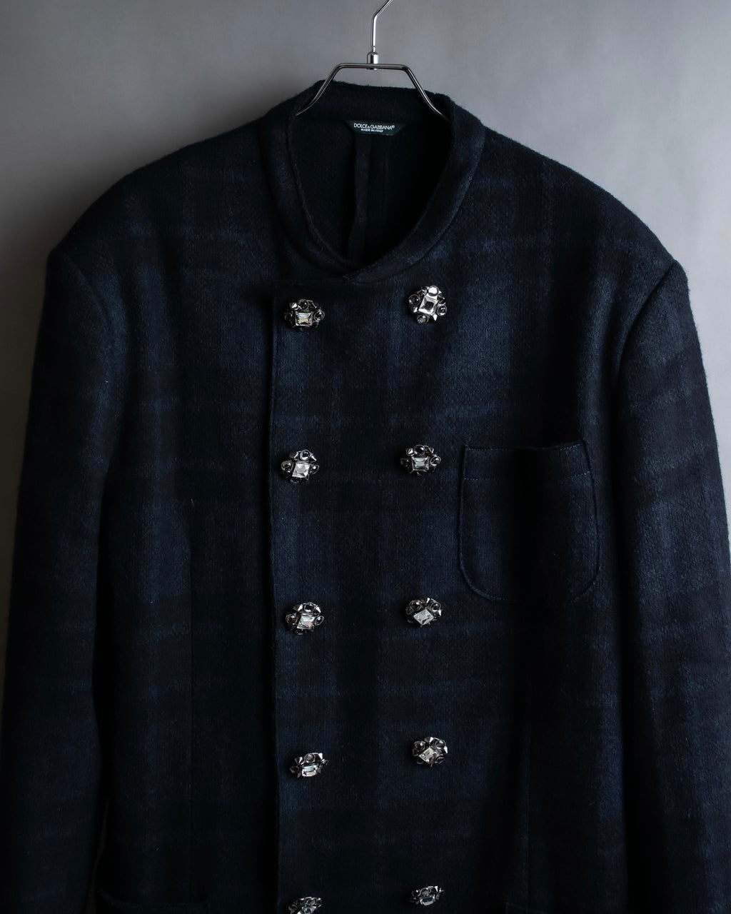 "DOLCE & GABBANA" Double-breasted bejeweled button check pattern jacket