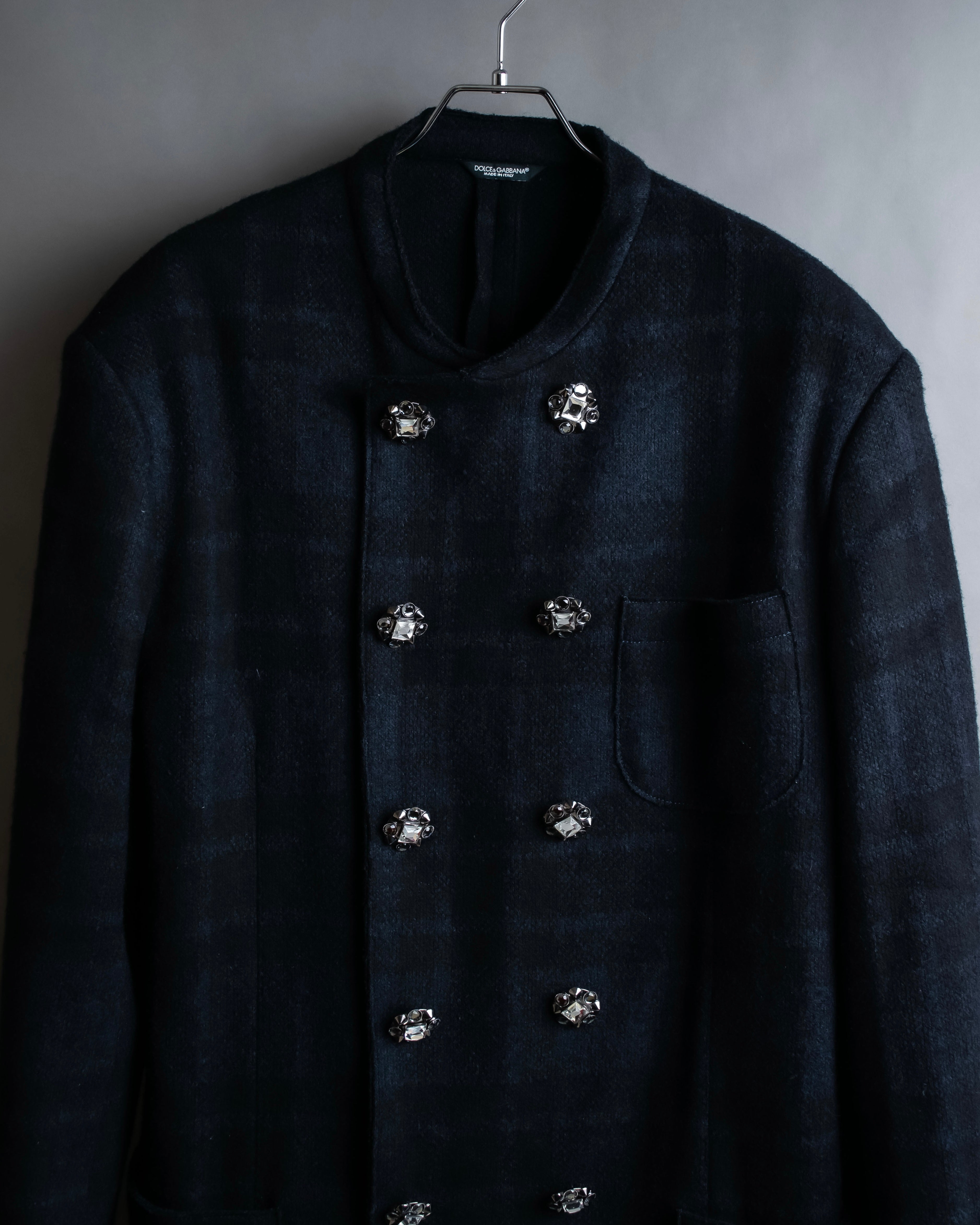 "DOLCE & GABBANA" Double-breasted bejeweled button check pattern jacket