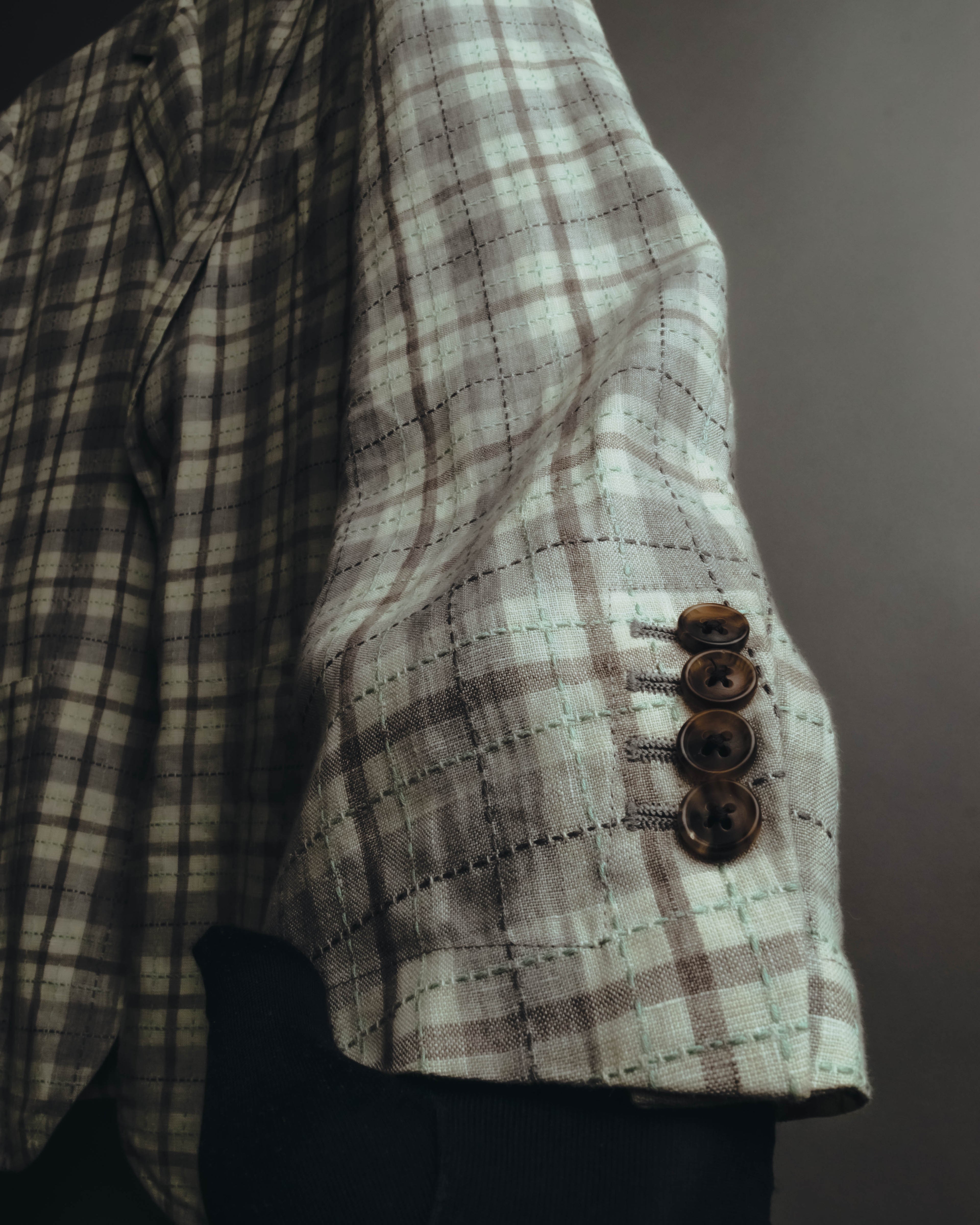 -SPECIAL- "Hermès" 10's Textured linen blend check blazer