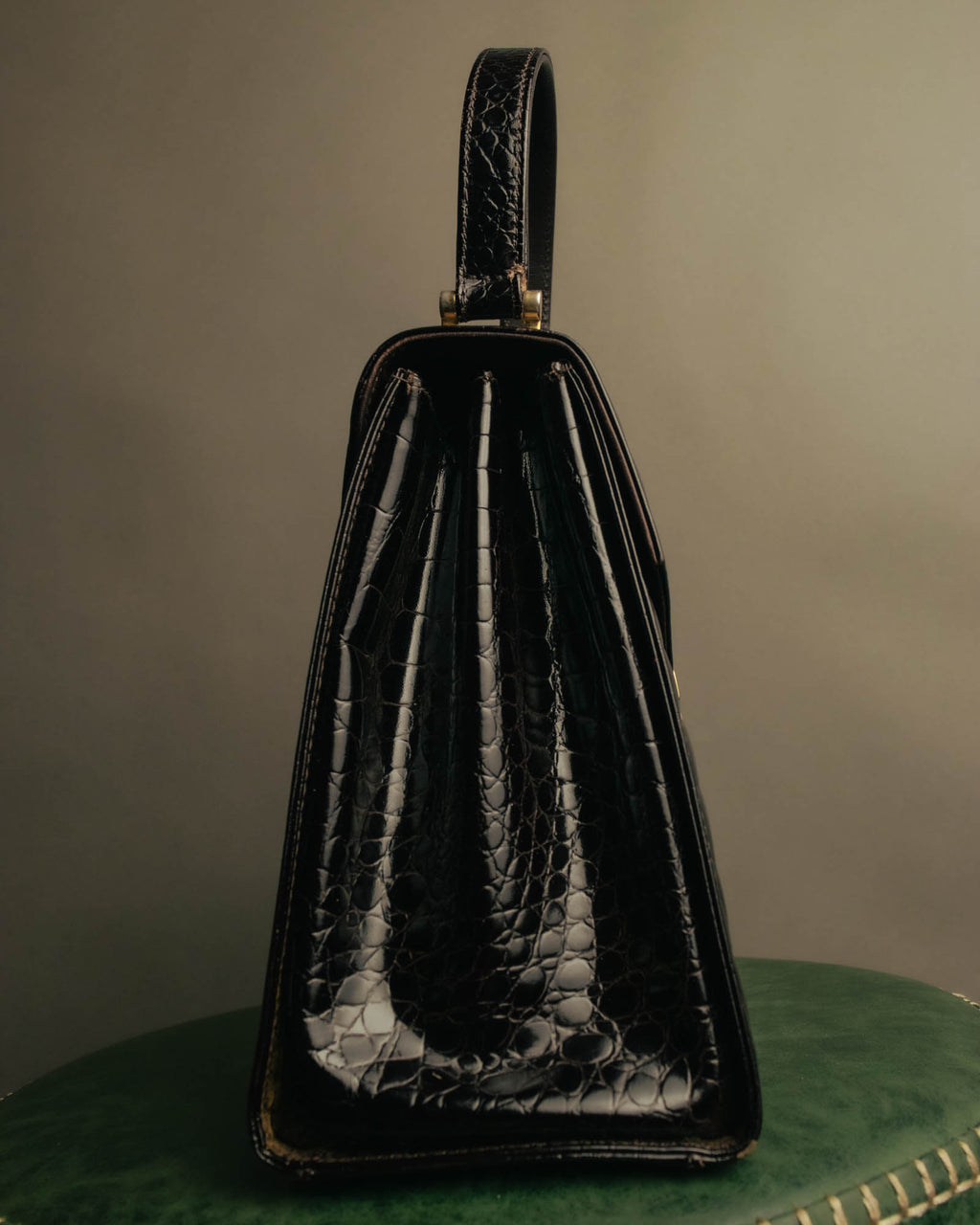 -SPECIAL- "TIFFANY & CO." 70's-80's Shiny crocodile top handle bag