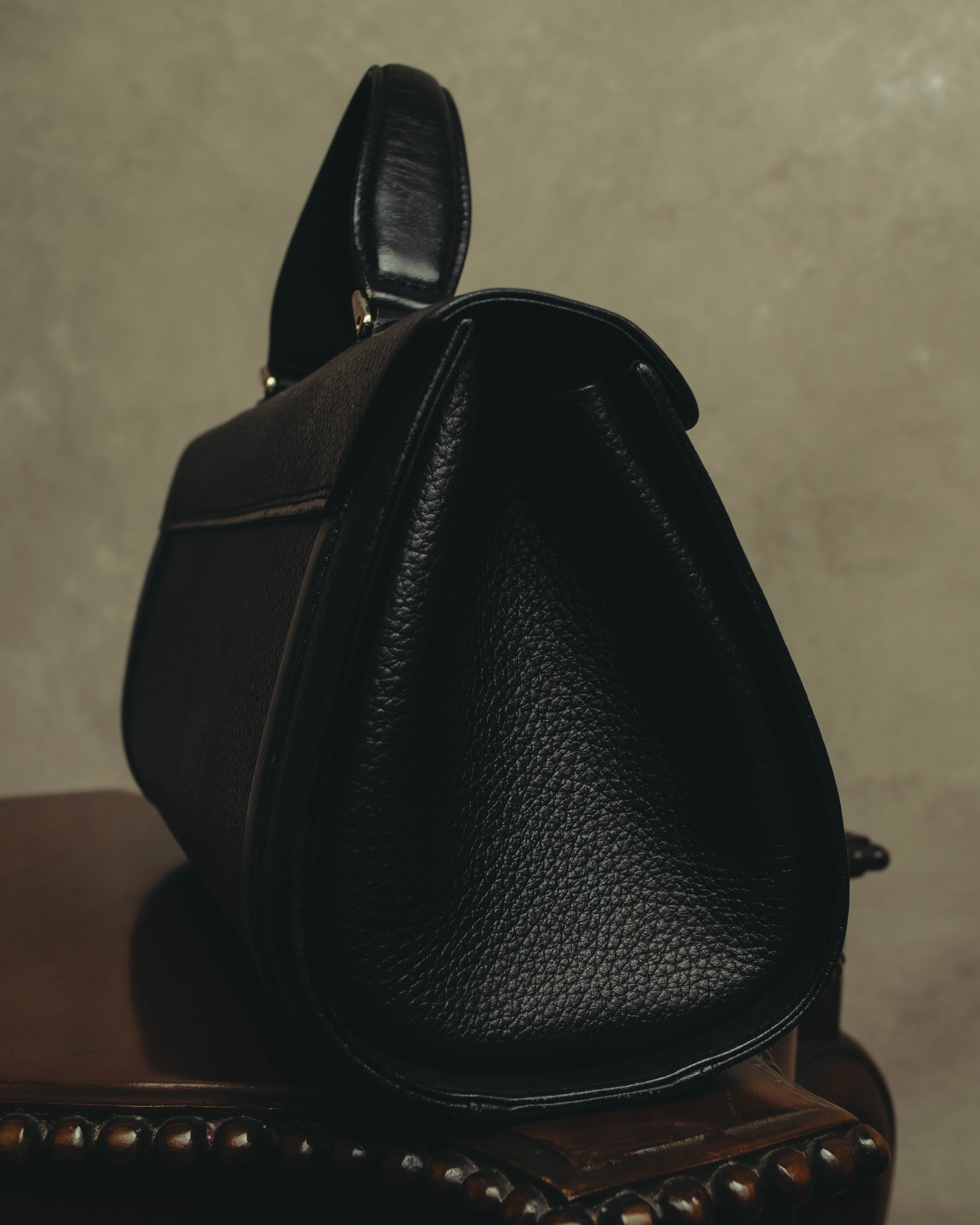 "Burberrys" 80's-90's Classic black leather top-handle handbag