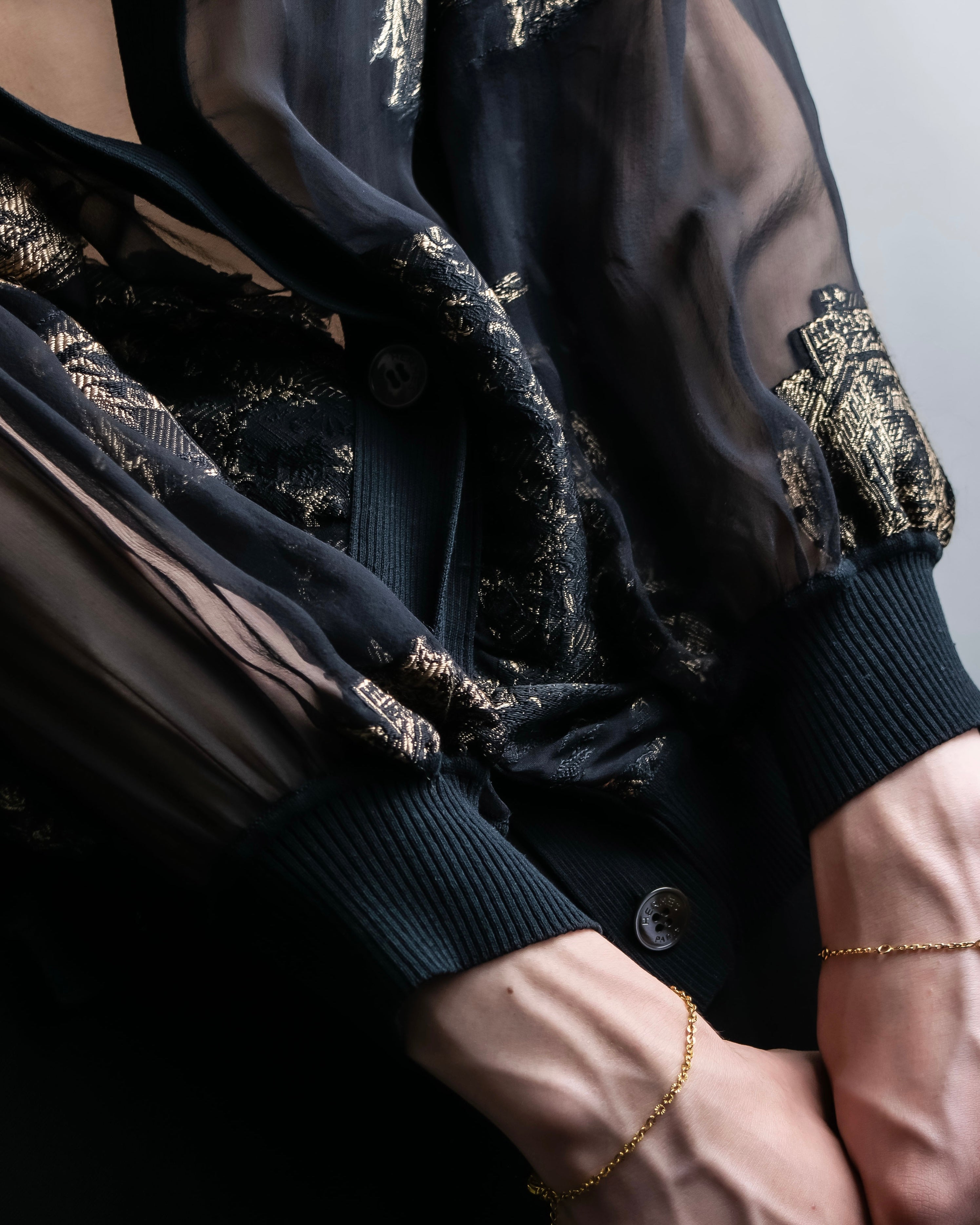 "HERMES" Embroidered design see through cardigan