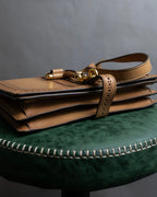 "GUCCI" Duilio brogue brown leather shoulder bag