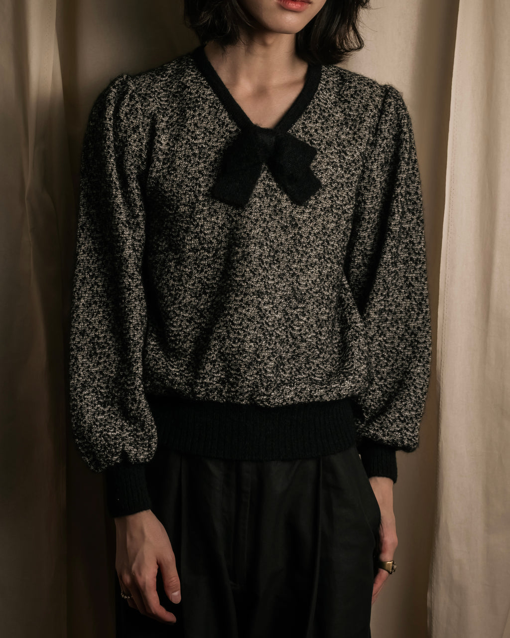"Christian Dior PRETA PORTER"
Ribbon design mixed yarn knit pullover