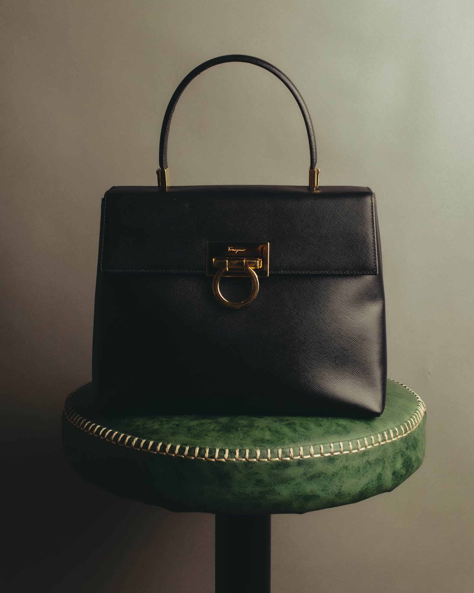 "Salvatore Ferragamo" 90's-00's Structured gancini leather top handle bag