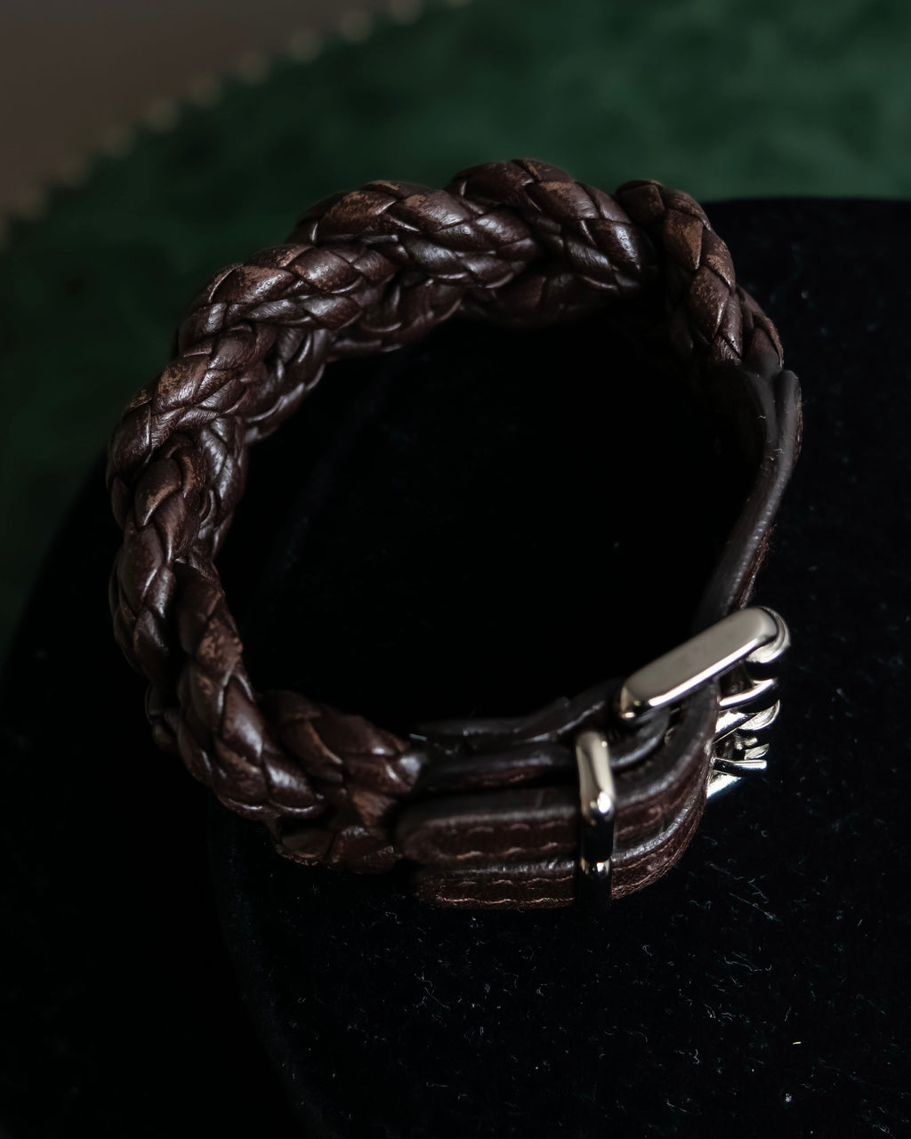 "Vintage intrecciato double buckle leather bracelet"