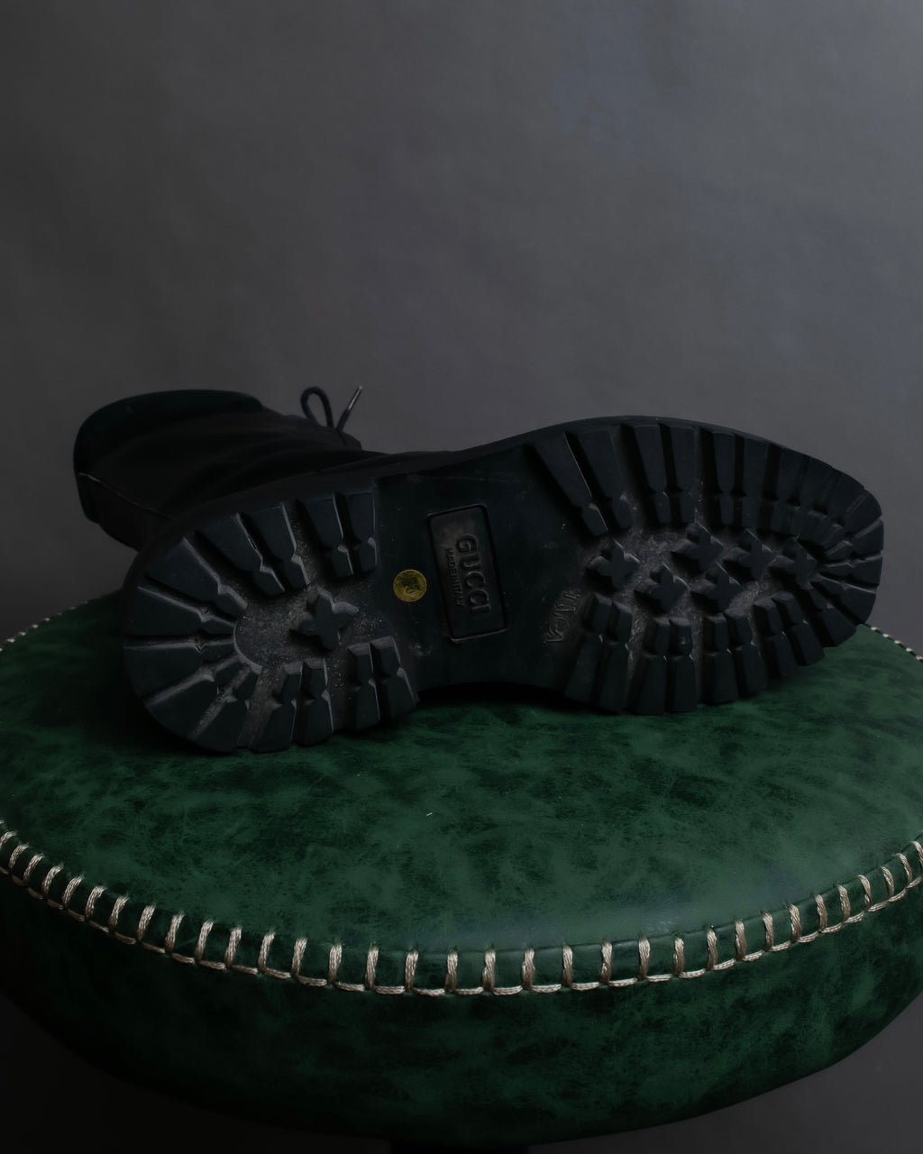 "GUCCI" Front zip design lace-up leather uncle boots