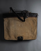 "LOEWE" 80's-90's Logo engraved suede leather combination business bag