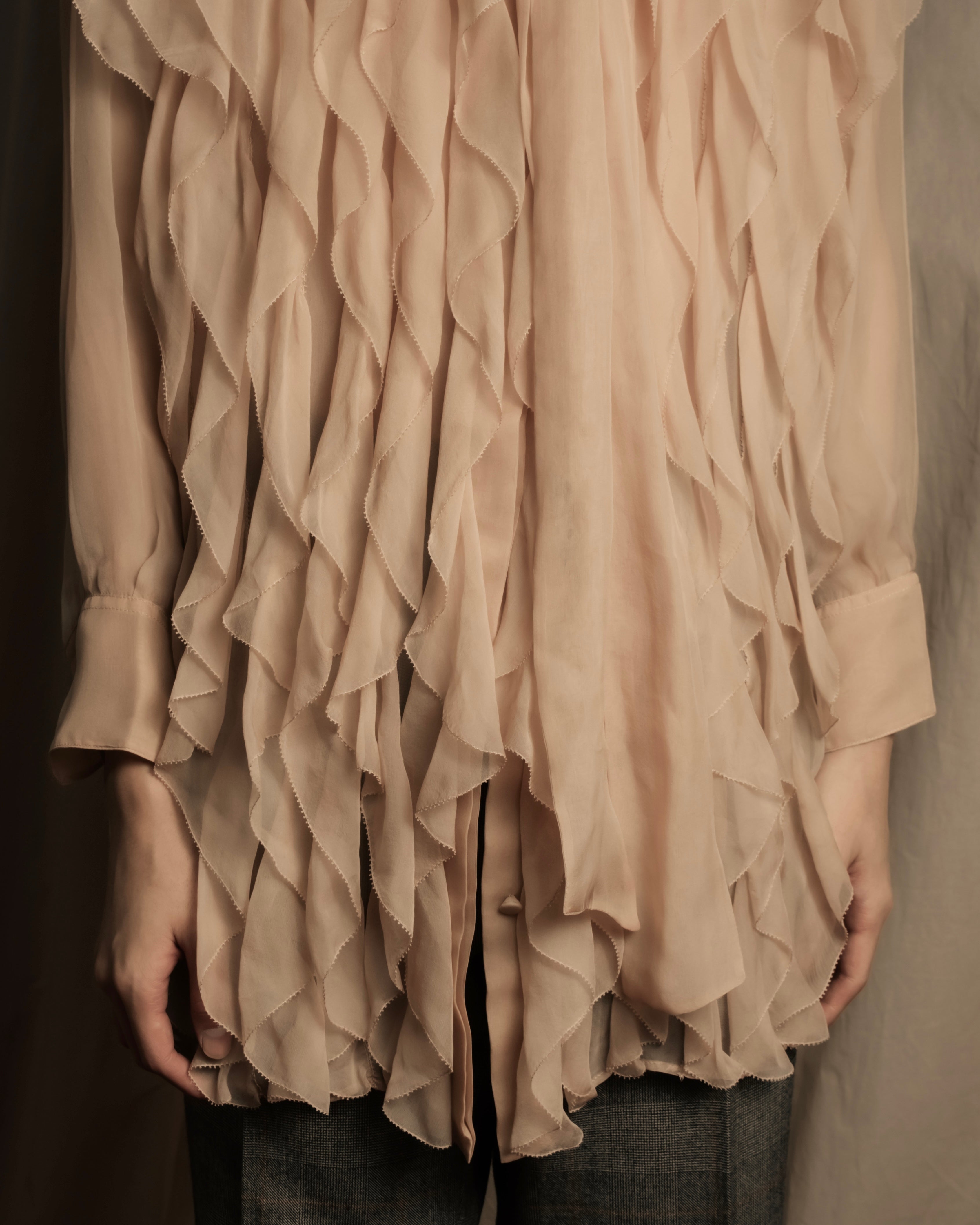 "VALENTINO" Ruffle detail sheer bowtie blouse