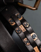 "CELINE" Triomphe motif stud design leather narrow belt