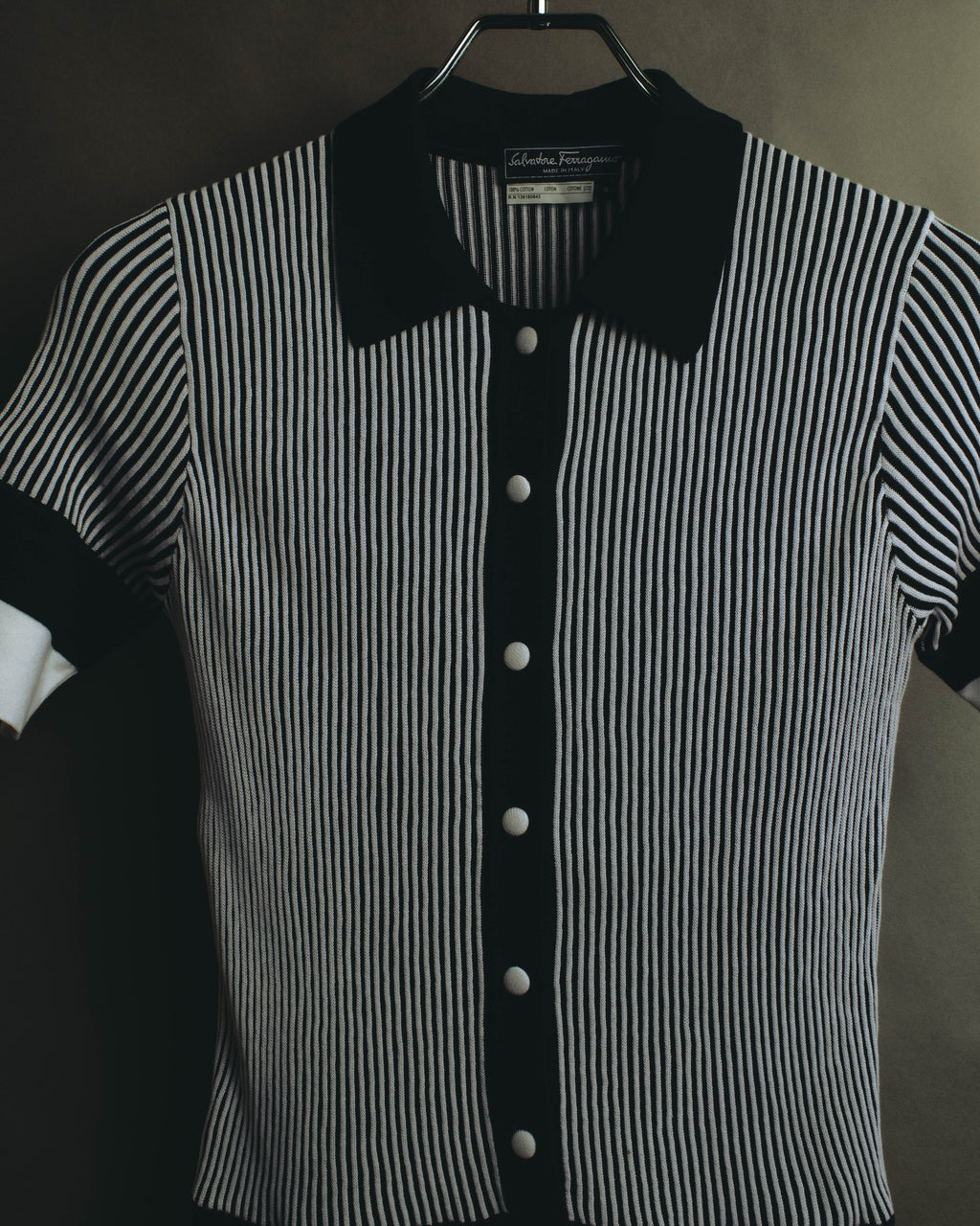 "Salvatore Ferragamo" 00's-10's Monochrome striped cotton knit polo