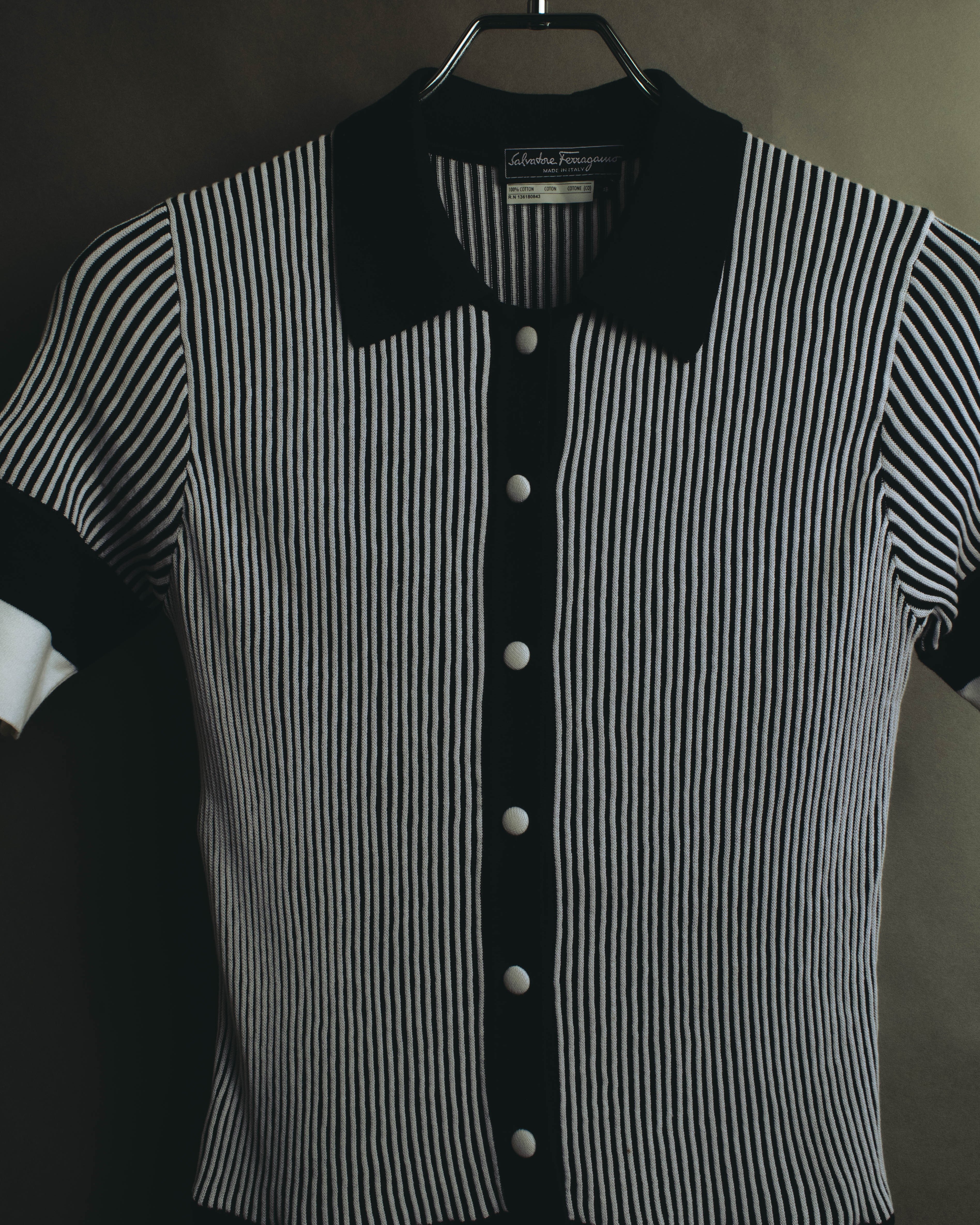 "Salvatore Ferragamo" 00's-10's Monochrome striped cotton knit polo