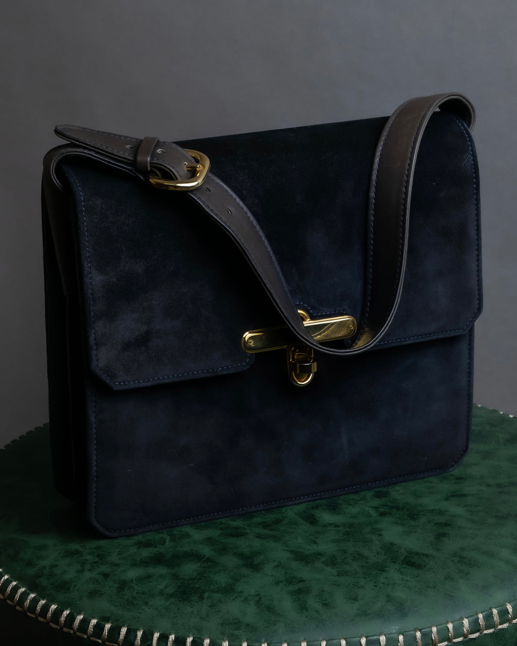 "GUCCI" Dark navy suede leather shoulder bag