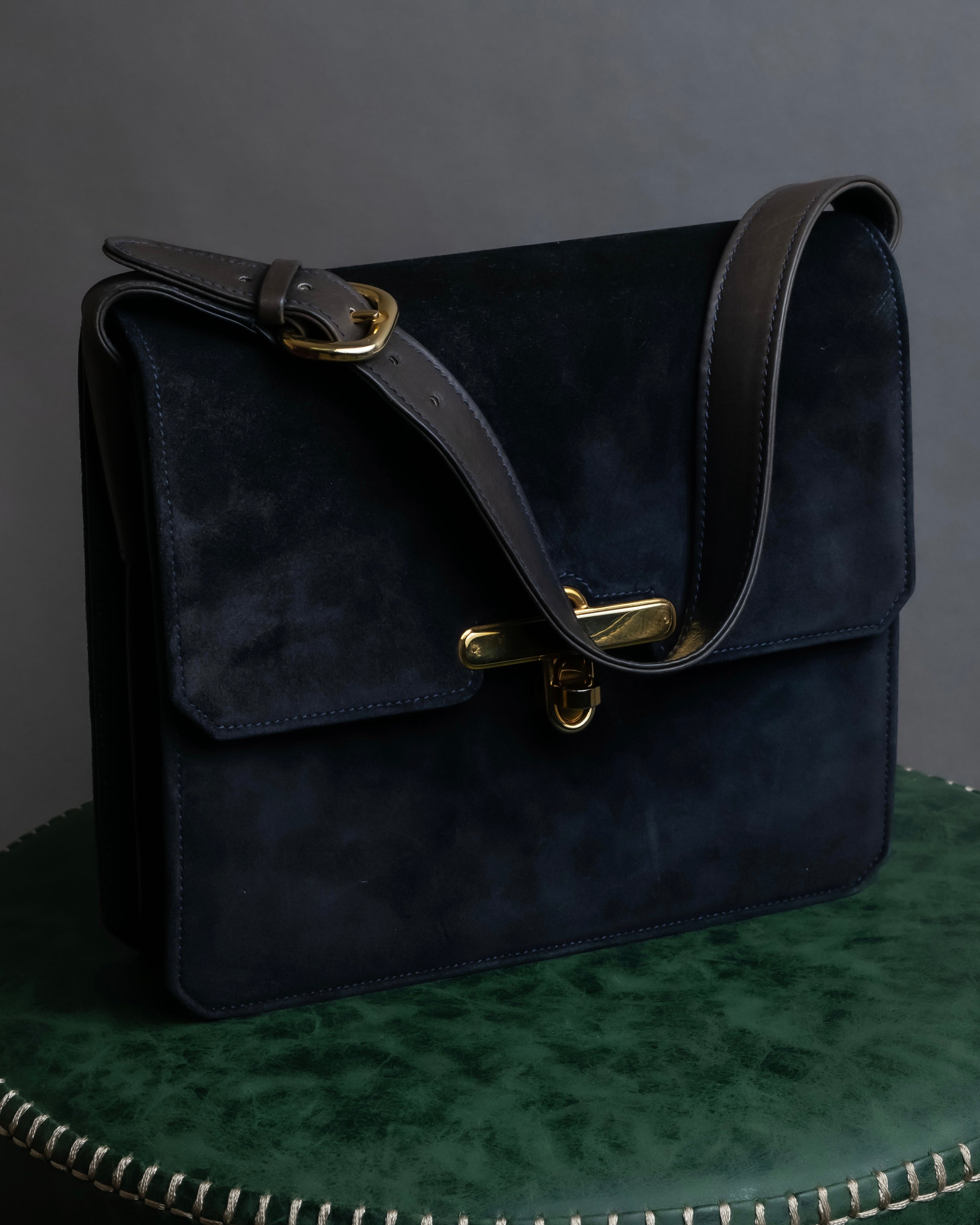 "GUCCI" Dark navy suede leather shoulder bag