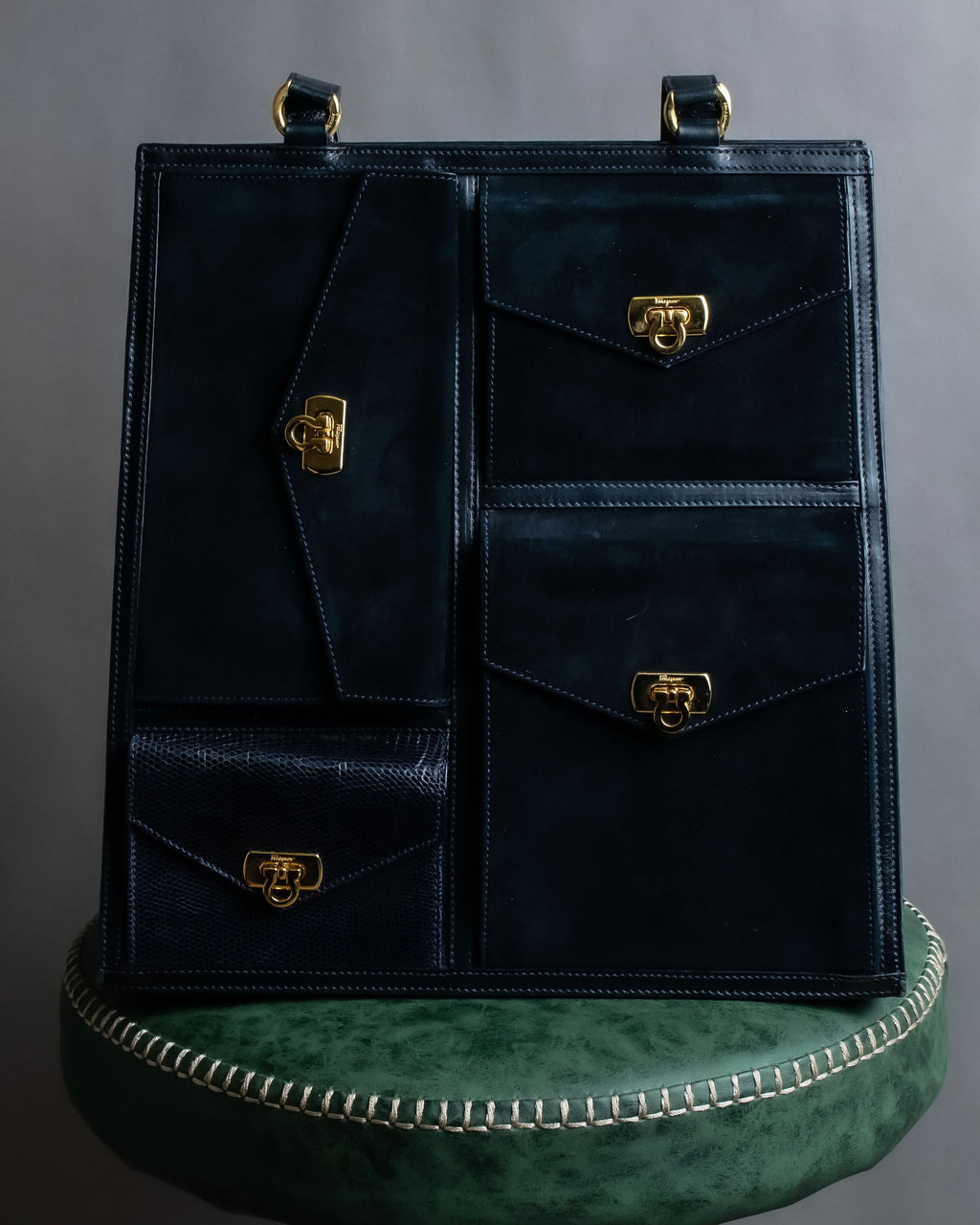 "Salvatore Ferragamo" Pocket detail leather combination tote bag