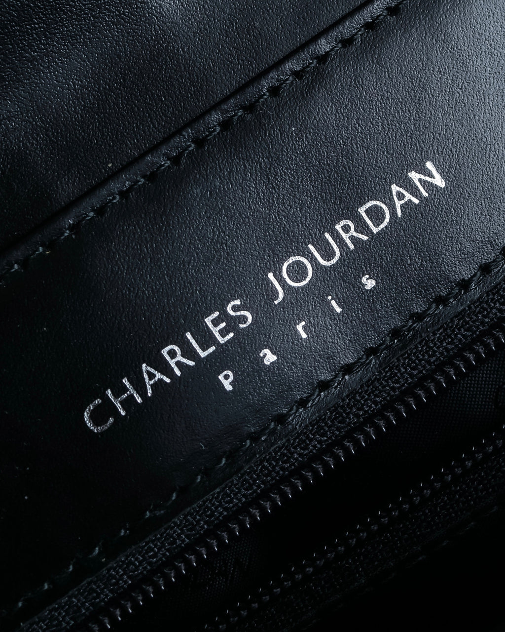 "Charles Jourdan" Logo half-moon metal plate design leather hand bag