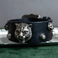 "GUCCI" Cat head motif stud design leather bracelet