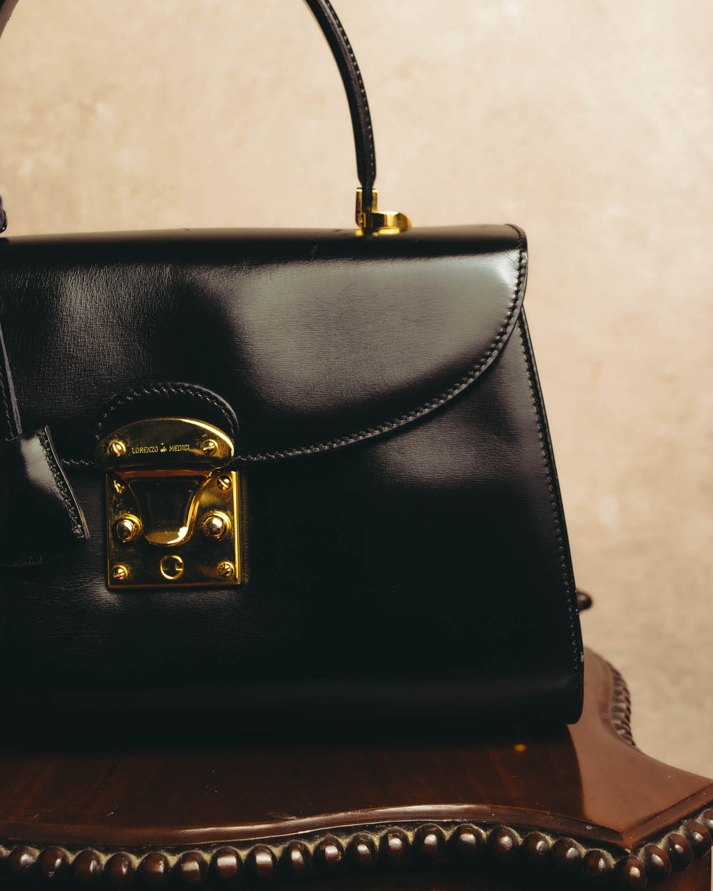 "LORENZO de MEDICI" 80's-00's Structured leather top handle handbag
